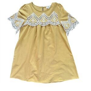 Umgee dress with embroidery size S mustard 100% cotton